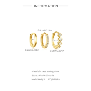 Detailed sizing information for S925 sterling silver hoop earrings with AAAAA zircon stones