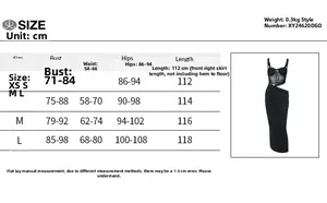 Tabella delle taglie dettagliata per l'elegante abito da sera con intagli in centimetri