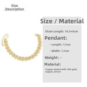 Size chart and materials for butterfly bracelet with 18K gold plating and cubic zirconia