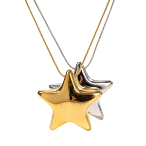 Gold and silver 18K plated stainless steel star pendant necklaces on snake chains