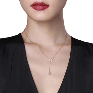 Titanium steel necklace with double gourd pendant and sparkling zircon crystals for women
