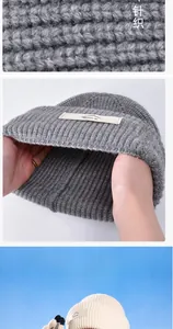 Detail of winter balaclava knit hat with thick fleece lining and warm thermal material