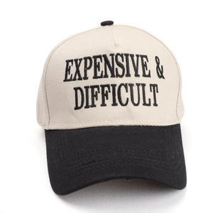 Two-tone baseball cap in beige and black with Expensive & Difficult embroidery