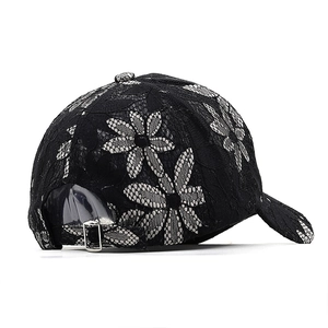 Breathable black lace floral baseball cap with adjustable metal buckle and stylish design