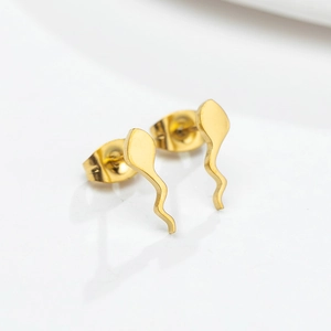 Minimalist polished golden tadpole stud earrings for women with butterfly backings