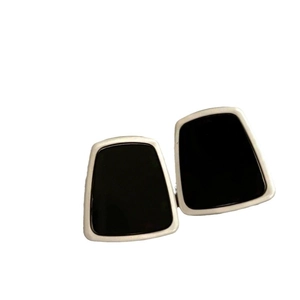 French vintage geometric black and white resin stud earrings with silver needles