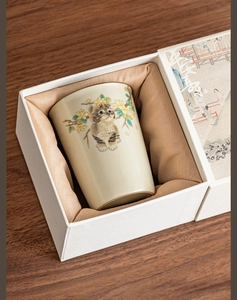 Ru-kiln ceramic cup with cute tiger pattern in a gift box with a silk interior