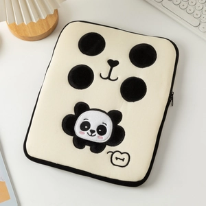 Custodia beige per laptop con ricamo a forma di panda per iPad e MacBook con zip