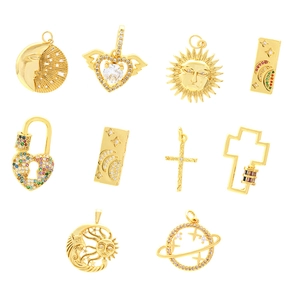 Gold-plated hip hop pendants collection featuring celestial moon and cross designs