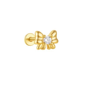 Detail of s925 silver butterfly ear stud with a clear gemstone and flat back post