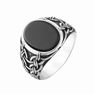 Vintage Men Signet Ring Titanium Stainless Steel Oval Gemstone Viking Celtic Knot Gothic Punk Jewelry