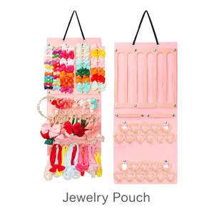 Organisateur Accessoires Cheveux Bébé Filles Sac Rangement Mural Feutre Pour Noeuds Pinces Bandeaux Crochets Coeur