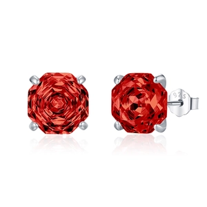 Sparkling S925 sterling silver stud earrings with octagon rose cut red gemstones