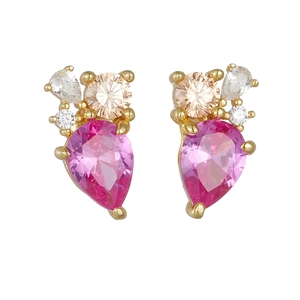 Classic silver earrings with gold plating featuring pink pear-cut drop zircon stones