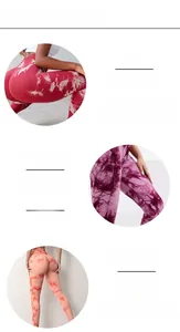 Macro detail of high-elastic seamless tie-dye yoga pants in red, purple and coral colors