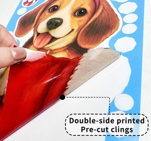 Double-sided Christmas beagle dog static cling showing pre-cut easy peel detail