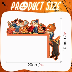 Detailed dimensions of L-shaped Halloween door corner decor with vintage witch motif