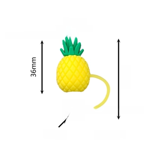Detailed view of yellow pineapple silicone straw cap with dimensions and 10mm inner diameter