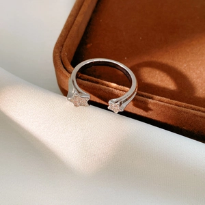 Gros plan du design à deux étoiles avec oxydes de zirconium sur bague argentée