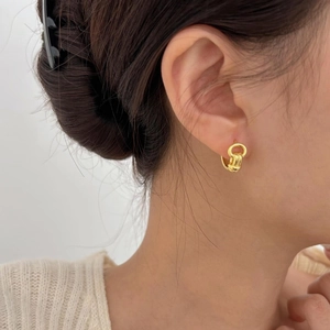Minimalist knotted 925 silver gold earrings with a stylish multi-loop woven design