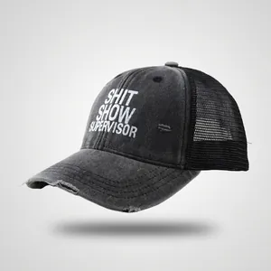 Vintage Washed Denim Trucker Hat Distressed Mesh Baseball Cap Breathable Sun Shade Adjustable Snapback Retro Slogan