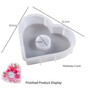 Macro view showing dimensions of heart-shaped silicone mold for DIY resin clock casting