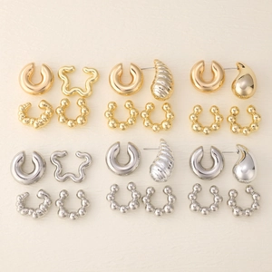 Elegant gold and silver chunky hoop earring set in various stylish textured designs
