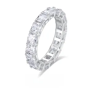 Macro shot of S925 sterling silver eternity ring featuring full pear-cut cubic zirconia