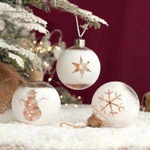 Glass Christmas Ball Hanging Ornaments With Hollow Snowflake Snowman Star Patterns White Frosted Transparent Tree Decor