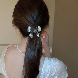 Vista dettagliata del retro di una donna con la molletta per capelli a farfalla in zircone