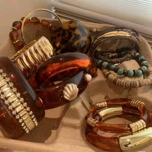 Bracciale Rigido Largo Geometrico Irregolare In Resina Lega Legno Maillard Vintage Decoro Perla Artificial Conchiglia Gioielli Boho