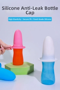 Detail of high-elasticity silicone bottle covers for leakproof travel in various colors