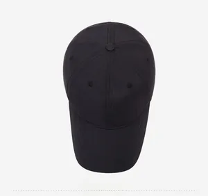 Top view of a black baseball cap showing the six-panel structure and durable fabric texture