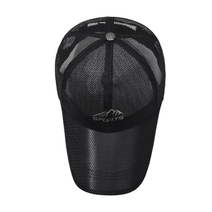 Men's black breathable mesh baseball cap with SPORTS logo for outdoor sun protection