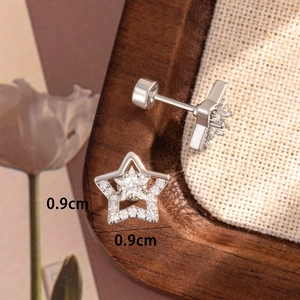 Star-shaped stainless steel stud earrings with cubic zirconia, size 0.9cm x 0.9cm