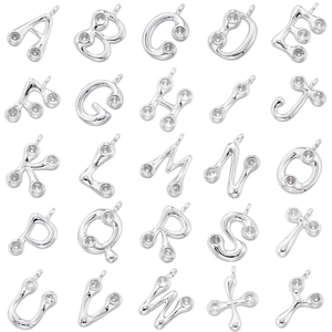 18K gold plated silver bamboo alphabet charms with sparkling crystal insets