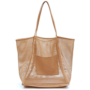 Women Large Mesh Beach Bag Tote Shoulder Handbag Casual Travel Swimwear Storage Bag Daily Shopping Handbag