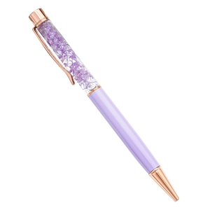 DIY floating flower ballpoint pen with purple metal barrel and rose gold accents