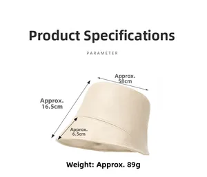 Detailed view of beige PU leather bucket hat with precise dimensions and stitching detail