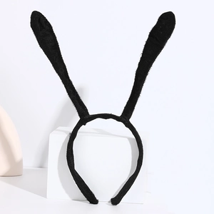 Classic black rabbit ear headband with soft plush finish for festive party costumes