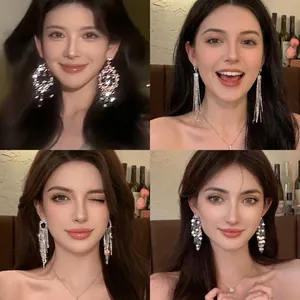 Boucles d'oreilles Pendantes de Luxe en Cuivre avec Zirconia et Glands pour Femme Avec Tige en Argent Sterling 925 Bijoux de Mariage
