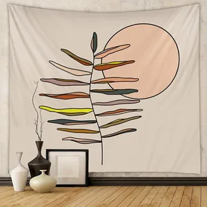 Bohemian Wall Hanging Tapestry Abstract Sun And Leaves Pattern Polyester Fabric For Bedroom Living Room Decor Nordic Style