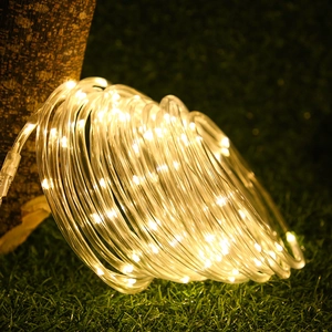 Solar powered flexible LED rope lights for outdoor garden tree decoration in warm white