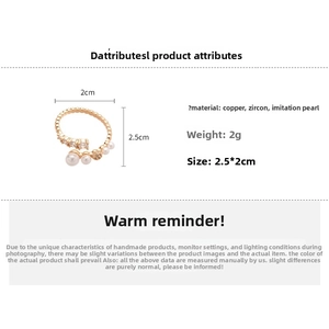 Detailed size and material specs for gold plated zircon pearl open ring