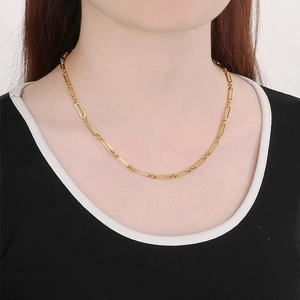 Minimalistische 18K Gold Edelstahl Büroklammer Gliederkette Halskette am Model