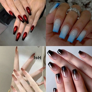 Press On Nails Long Coffin Square Shape Ombre Gradient Glossy ABS Artificial Fake Nails Full Cover For Women