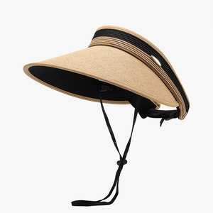 Stylish UV protection straw sun visor hat for women in khaki and black colorway design