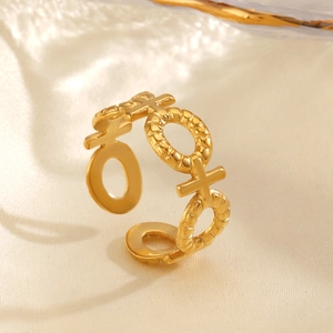 Modischer XO Geometrischer Ring Edelstahl Verstellbar Offen Kreuz Kreis Band Minimalistischer Schmuck Für Damen