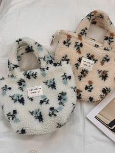 Plüsch Floral Handtasche Sherpa Tragetasche Weich Flauschig Reißverschluss Herbst Winter Kleine Henkeltasche Für Damen