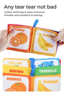Primo piano che mostra le cuciture resistenti allo strappo del libro di stoffa neonato